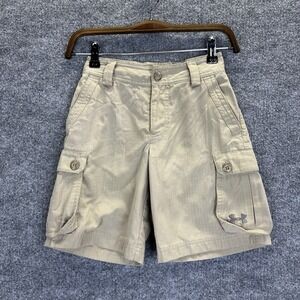 Under Armour Shorts Boys Youth Small Beige/Khaki Cargo Loose Fit Ripstop